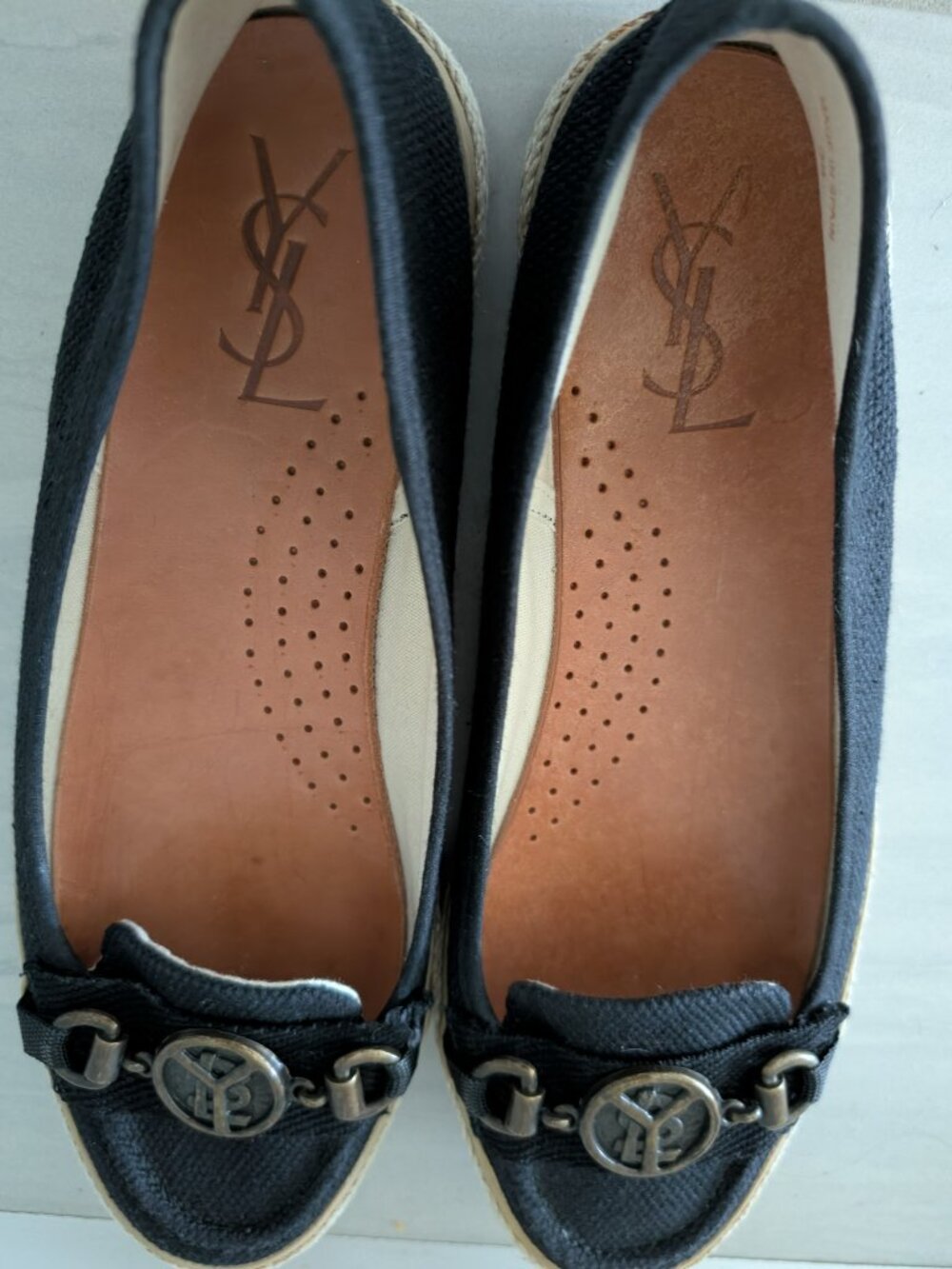 Yves Saint Laurent Black Canvas Espadrille Loafers with Metal YSL Medallions - Picture 2 of 11